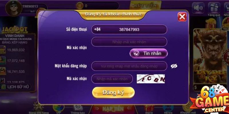 Hướng dẫn đăng ký tài khoản 68 Game Bài